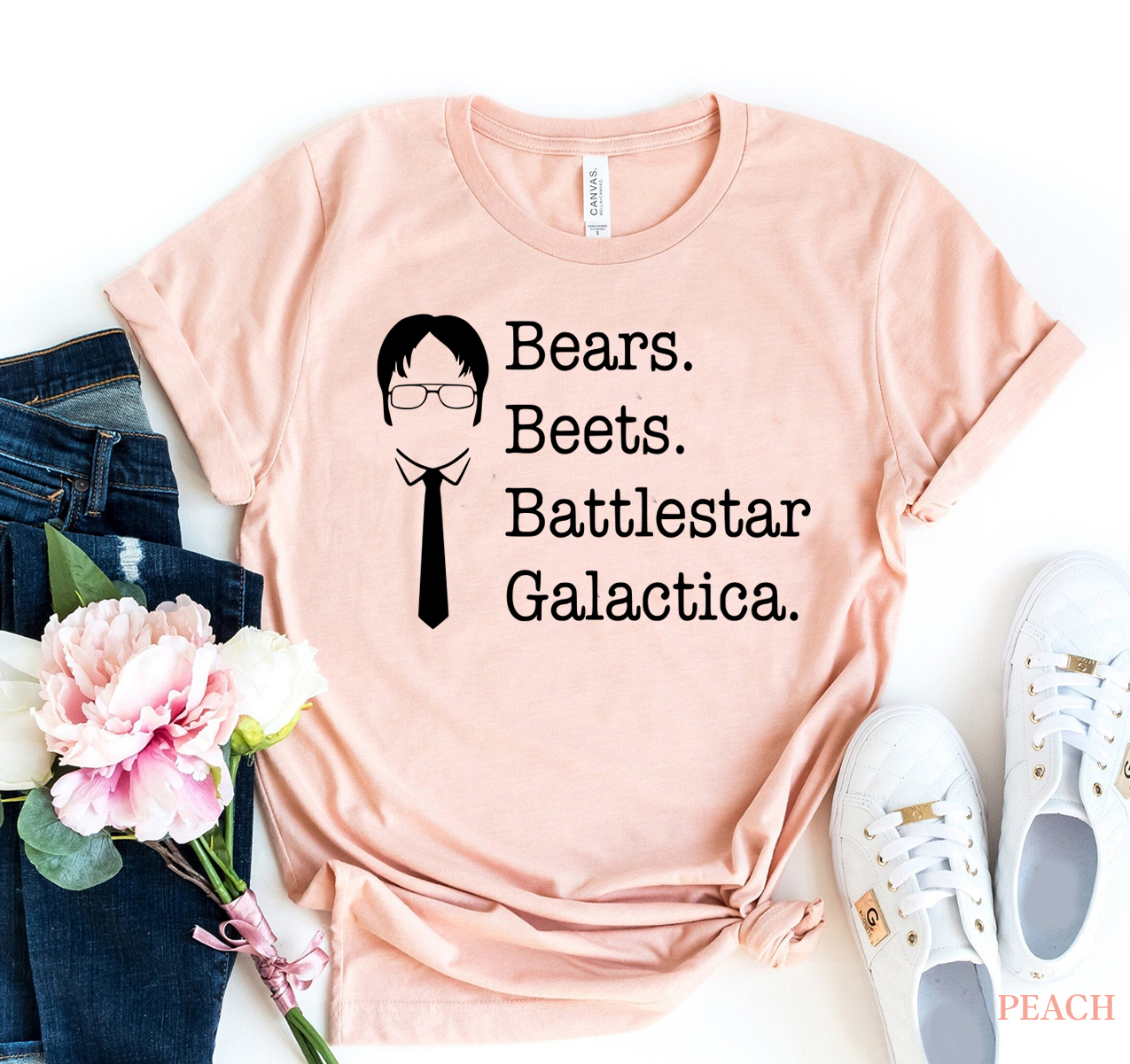 Beers. Beats. Battlestar. Galactica T-shirt made of soft ring spun cotton with a vibrant print.