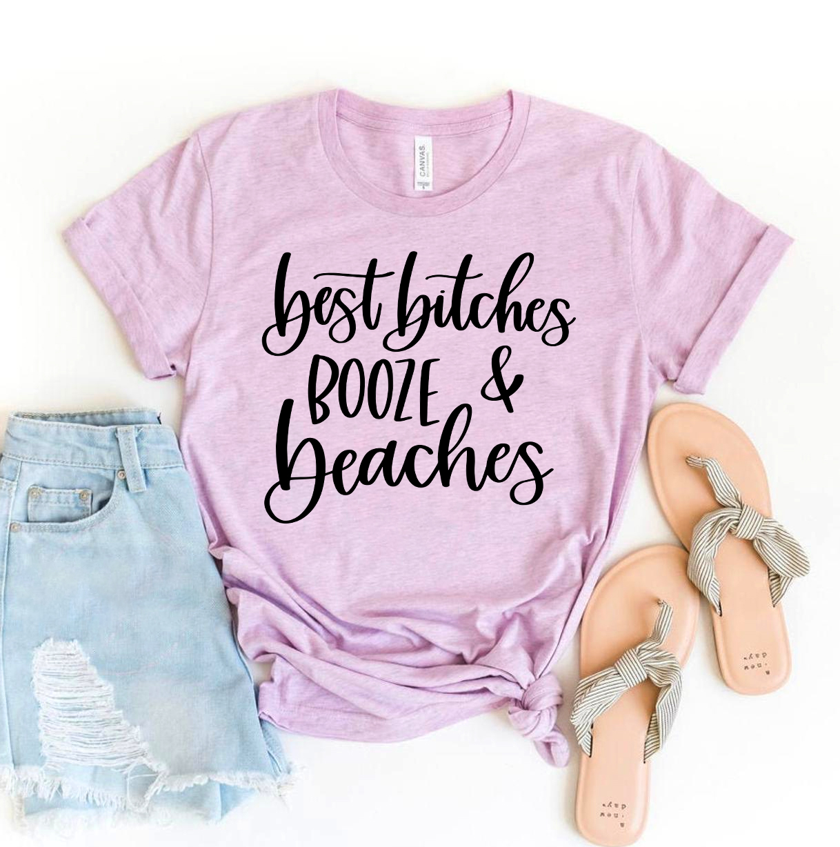 Best Bitches Booze & Beaches T-shirt made of premium ring spun cotton, featuring a vibrant design perfect for summer outings.