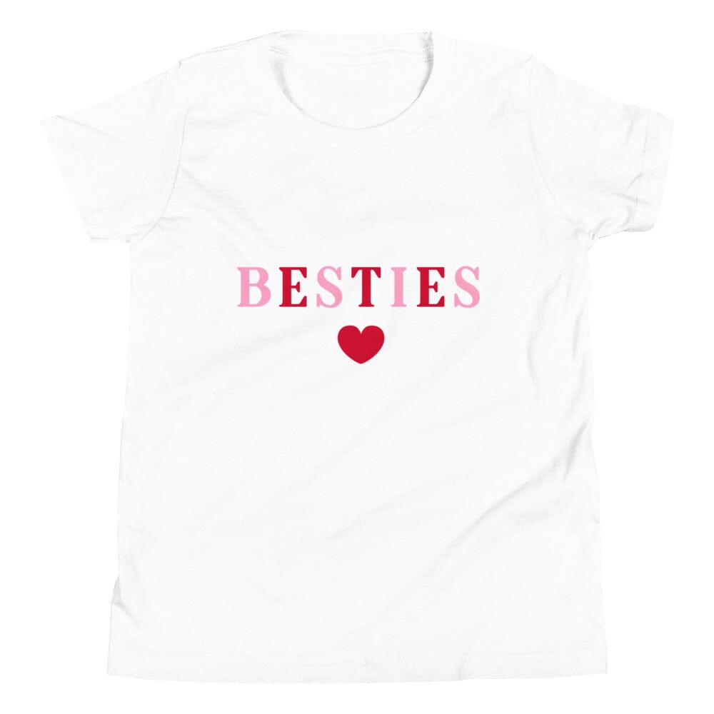 A colorful Bestie Youth Tee displayed on a hanger, showcasing its soft cotton fabric and vibrant design, perfect for kids.