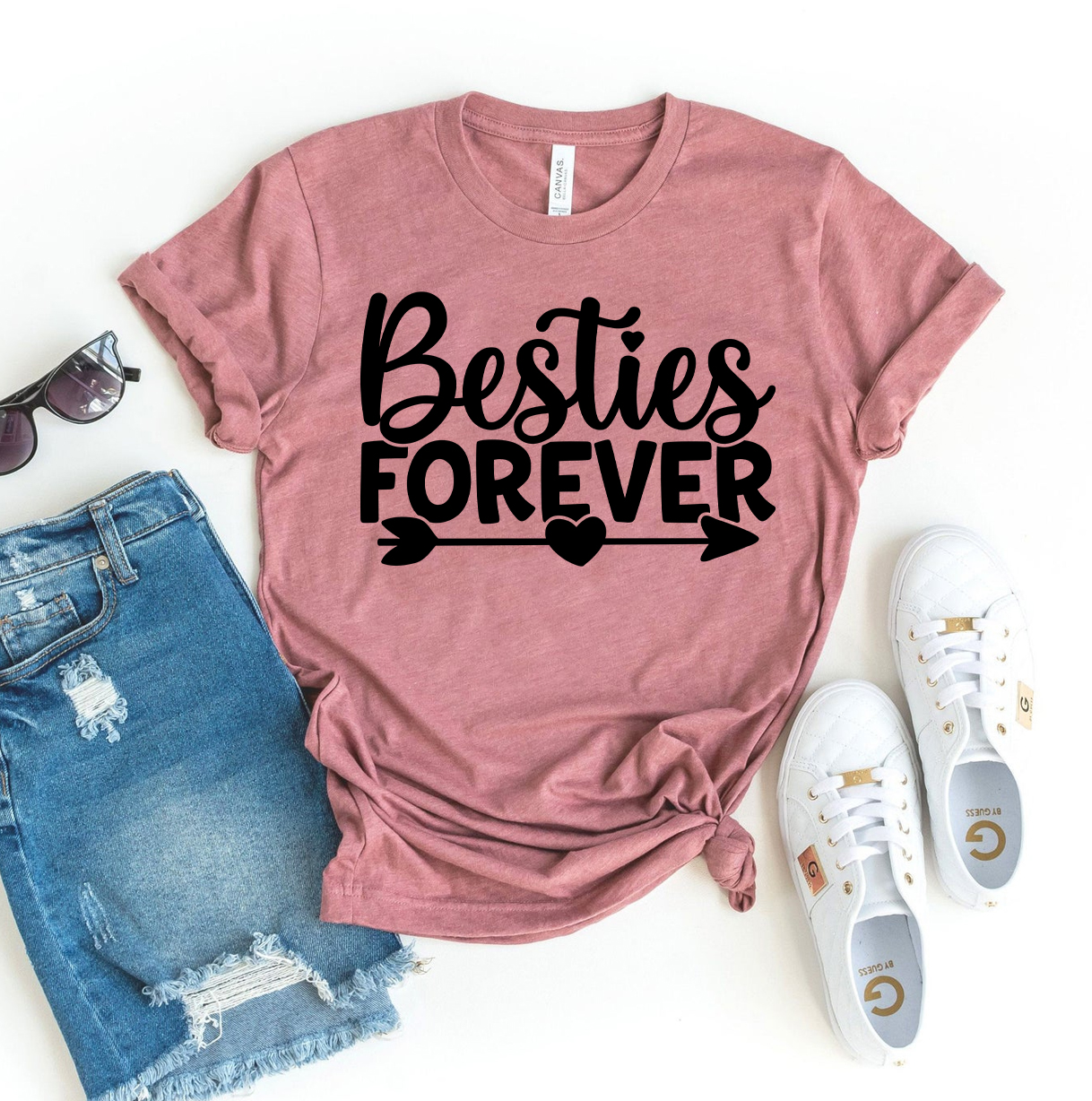 Besties Forever T-shirt made of premium ring spun cotton, featuring a stylish design and soft textile flex print.