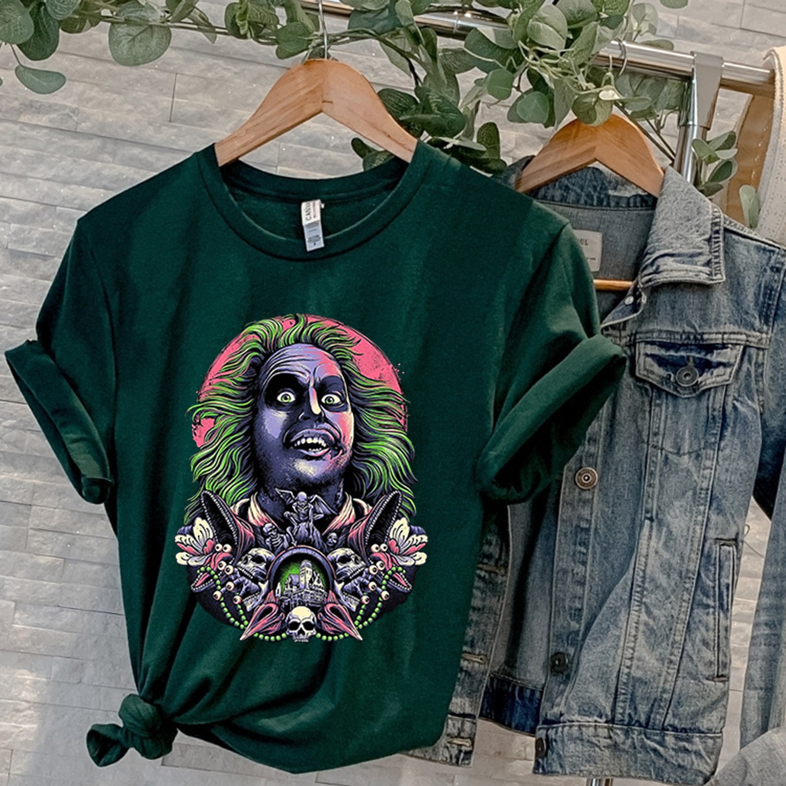 Beetlejuice Neon Unisex T-shirt featuring vibrant graphic design, perfect for fans of the movie.