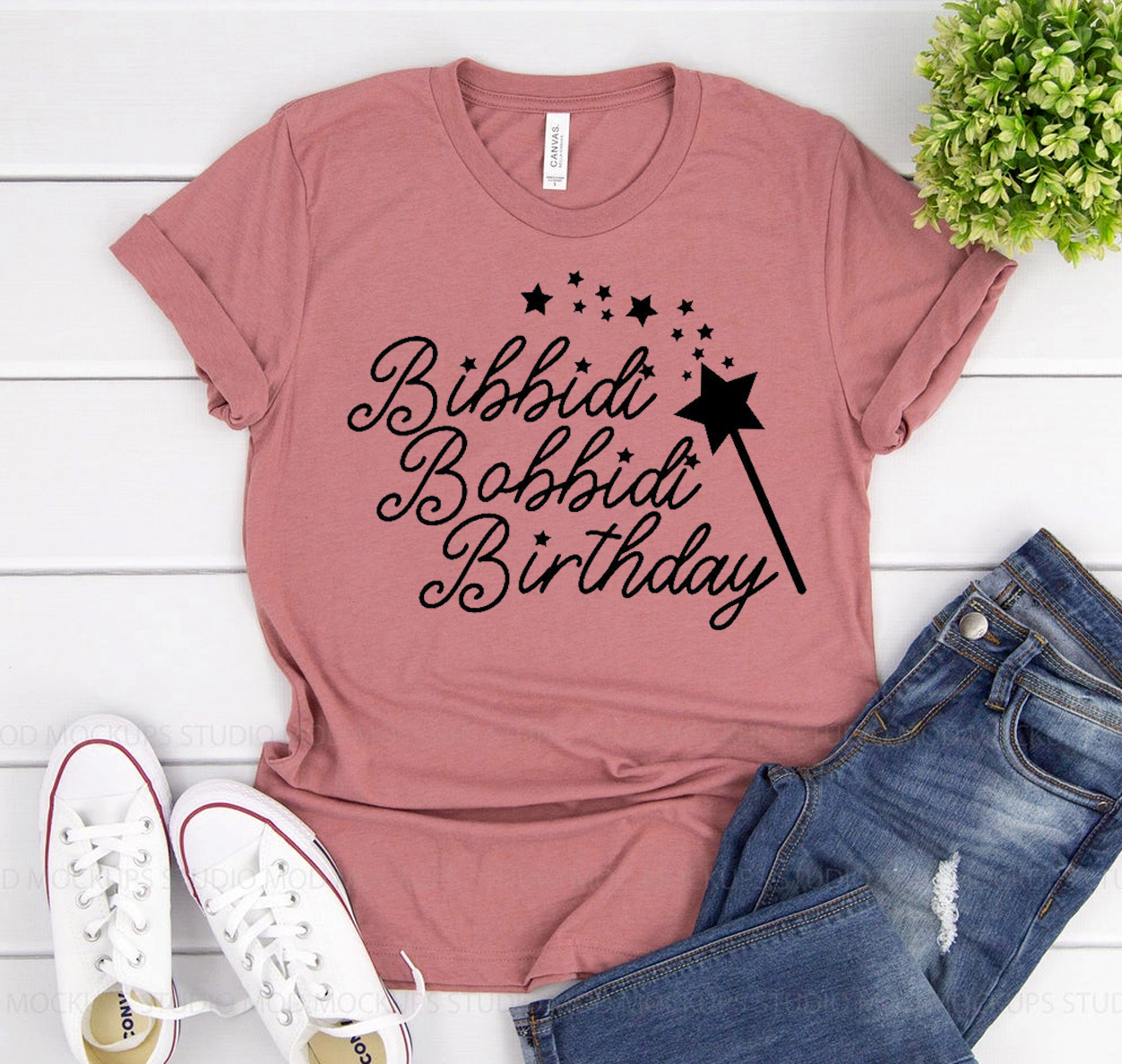 Bibbidi Bobbidi Birthday T-shirt in various sizes, showcasing its soft fabric and vibrant design.