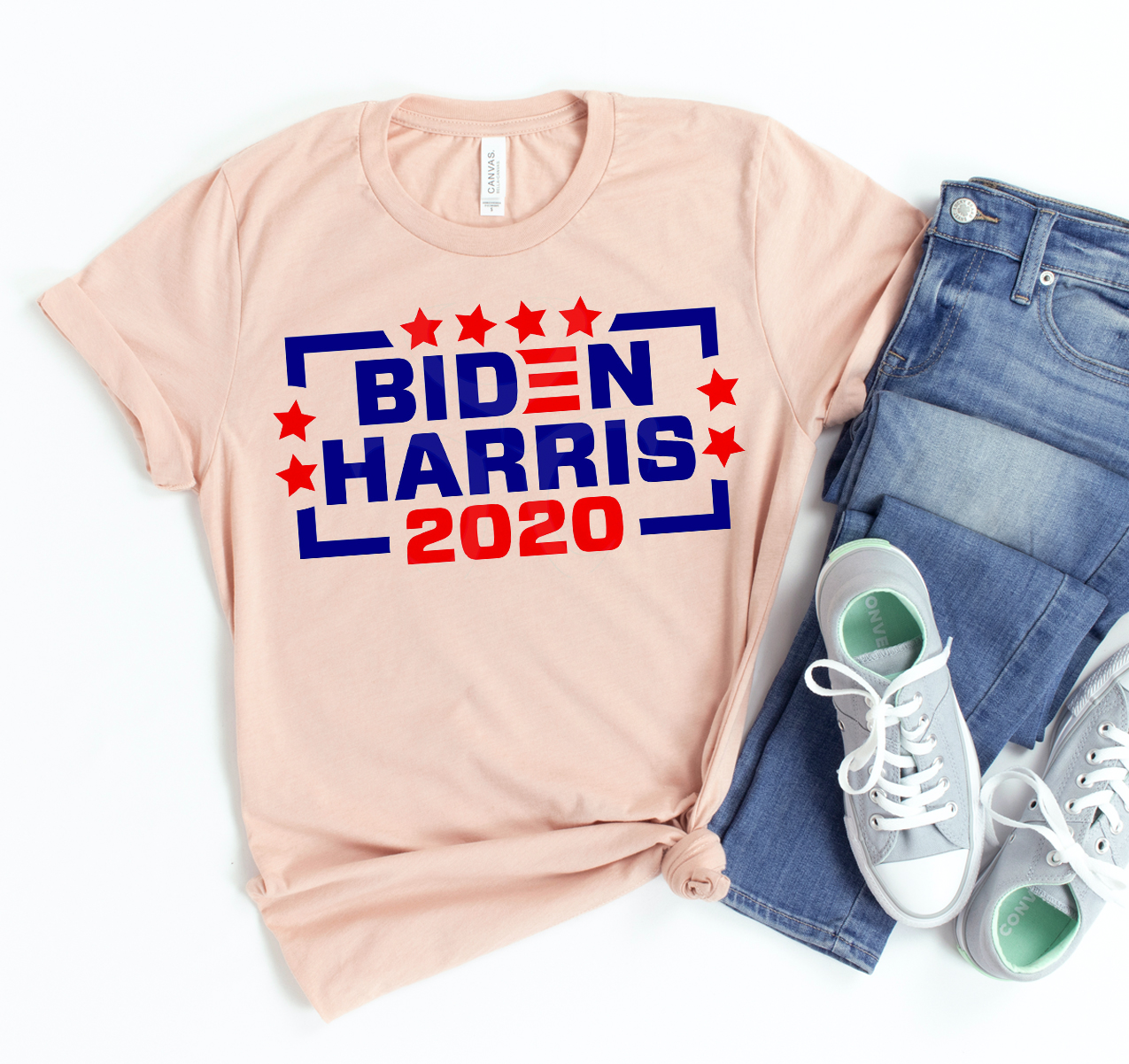 Biden Harris 2020 T-shirt featuring a classic unisex design in soft cotton fabric, available in various sizes.