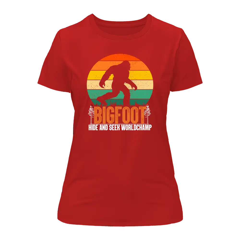 A stylish women's t-shirt featuring a playful Bigfoot design, perfect for casual wear and conversation starters.