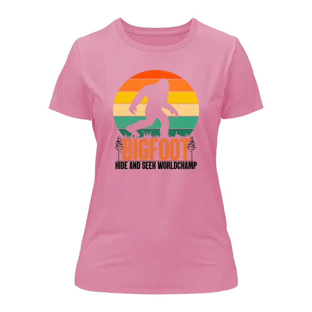 A stylish women's t-shirt featuring a playful Bigfoot design, perfect for casual wear and conversation starters.