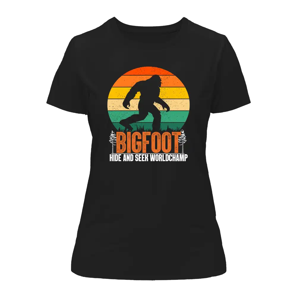 A stylish women's t-shirt featuring a playful Bigfoot design, perfect for casual wear and conversation starters.