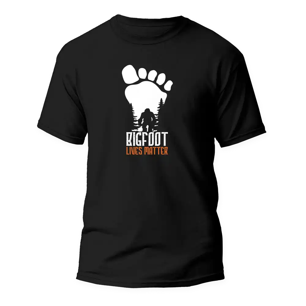 Bigfoot Lives Matter Man T-Shirt featuring a unique design on a comfortable ringspun cotton fabric.