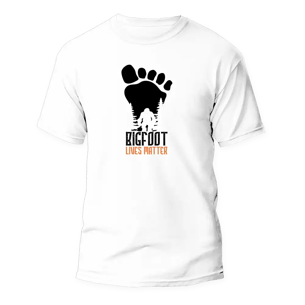 Bigfoot Lives Matter Man T-Shirt featuring a unique design on a comfortable ringspun cotton fabric.