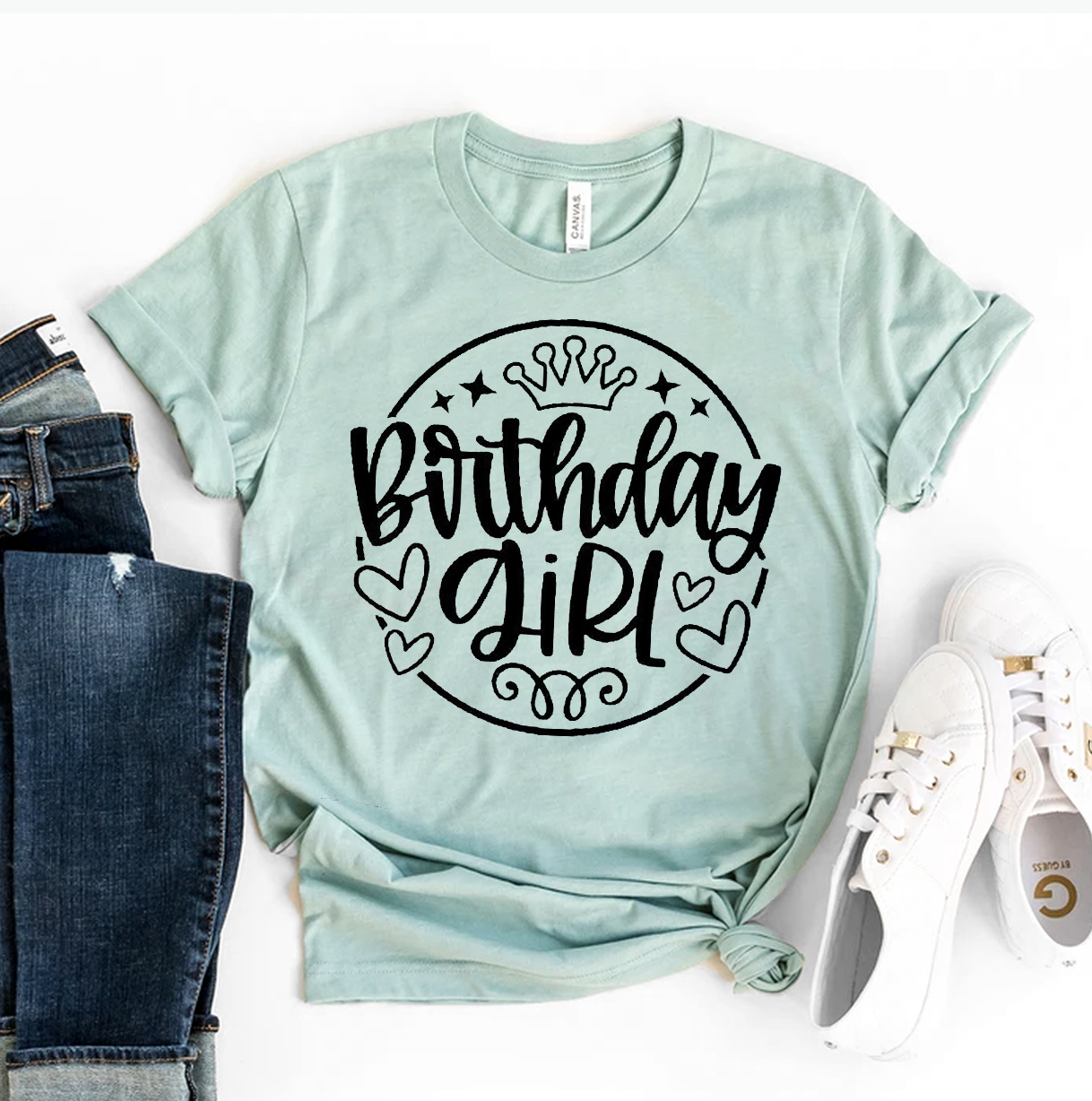 A stylish Birthday Girl T-shirt made from premium ring spun cotton, featuring a vibrant print and available in various sizes.