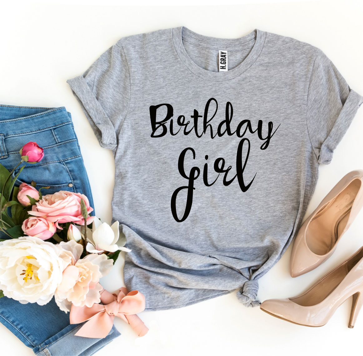 A stylish Birthday Girl T-Shirt made from premium ring spun cotton, featuring a vibrant and high-quality flex print design.