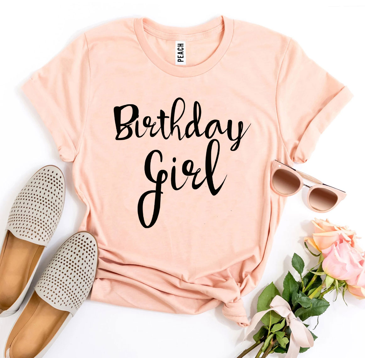 A stylish Birthday Girl T-Shirt made from premium ring spun cotton, featuring a vibrant and high-quality flex print design.