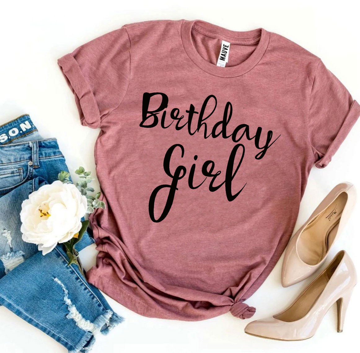 A stylish Birthday Girl T-Shirt made from premium ring spun cotton, featuring a vibrant and high-quality flex print design.