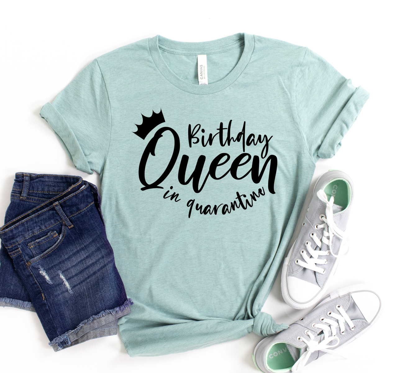 A stylish Birthday Queen T-shirt made from soft cotton, featuring a bold print celebrating the birthday queen.