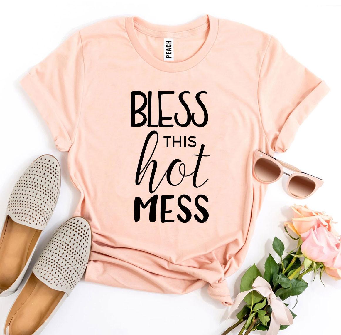 Bless This Hot Mess T-shirt made of premium ring spun cotton with a stylish design and soft textile flex print.