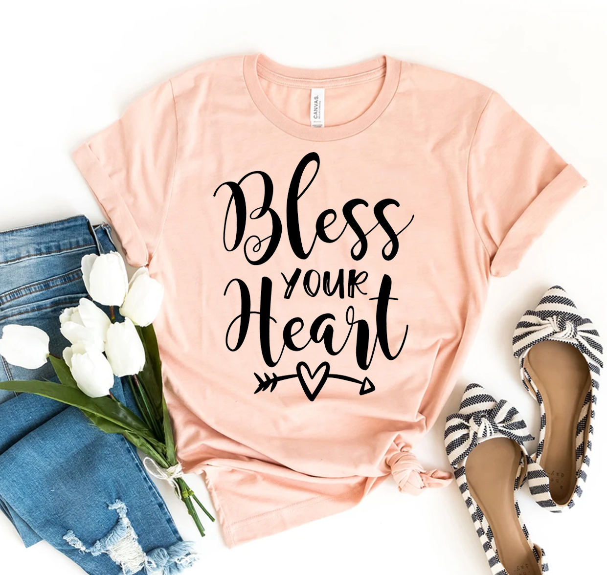 Bless Your Heart T-shirt made from premium ring spun cotton with a soft feel and high-quality flex print design.