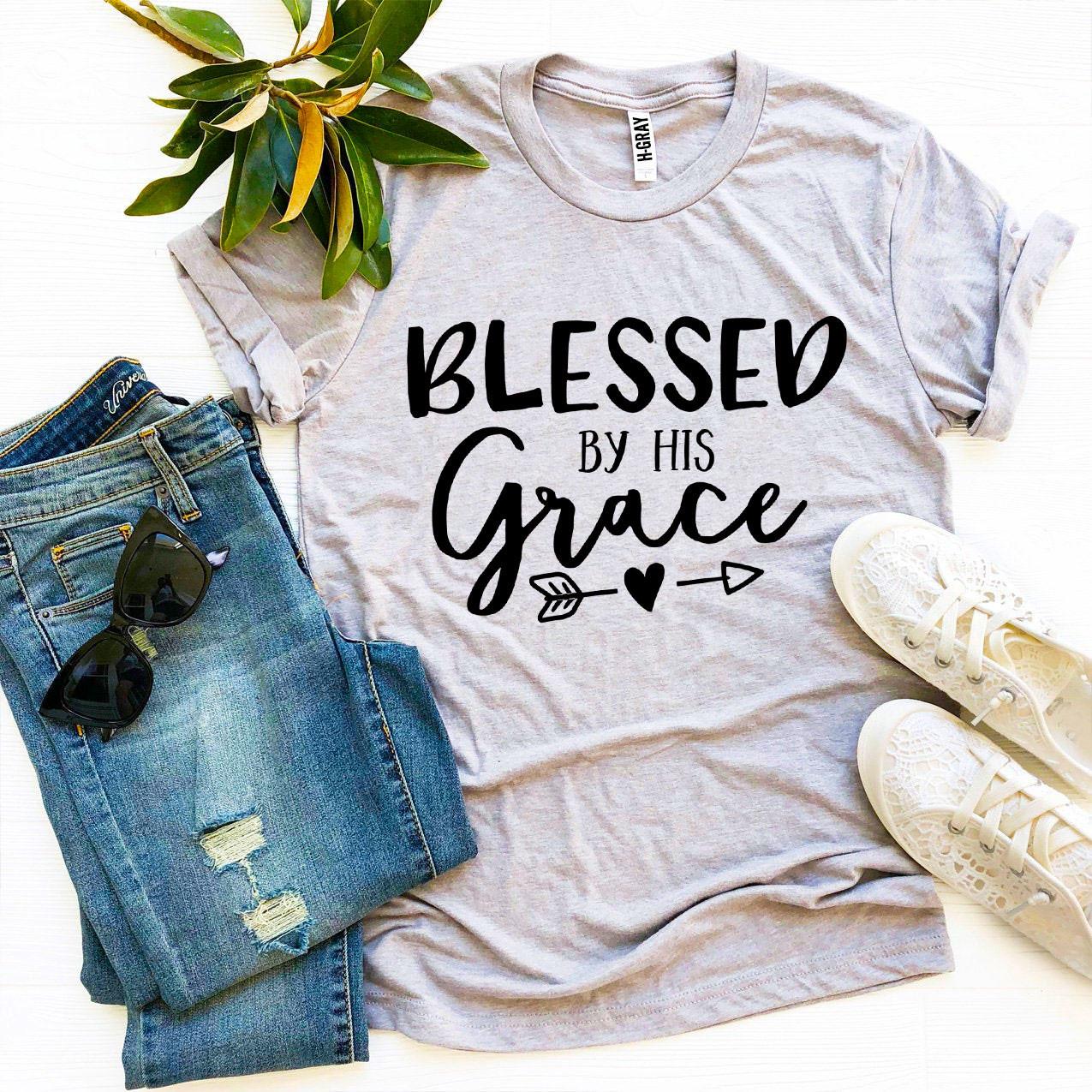 Blessed By His Grace T-shirt made from premium ring spun cotton, featuring a vibrant flex print design.