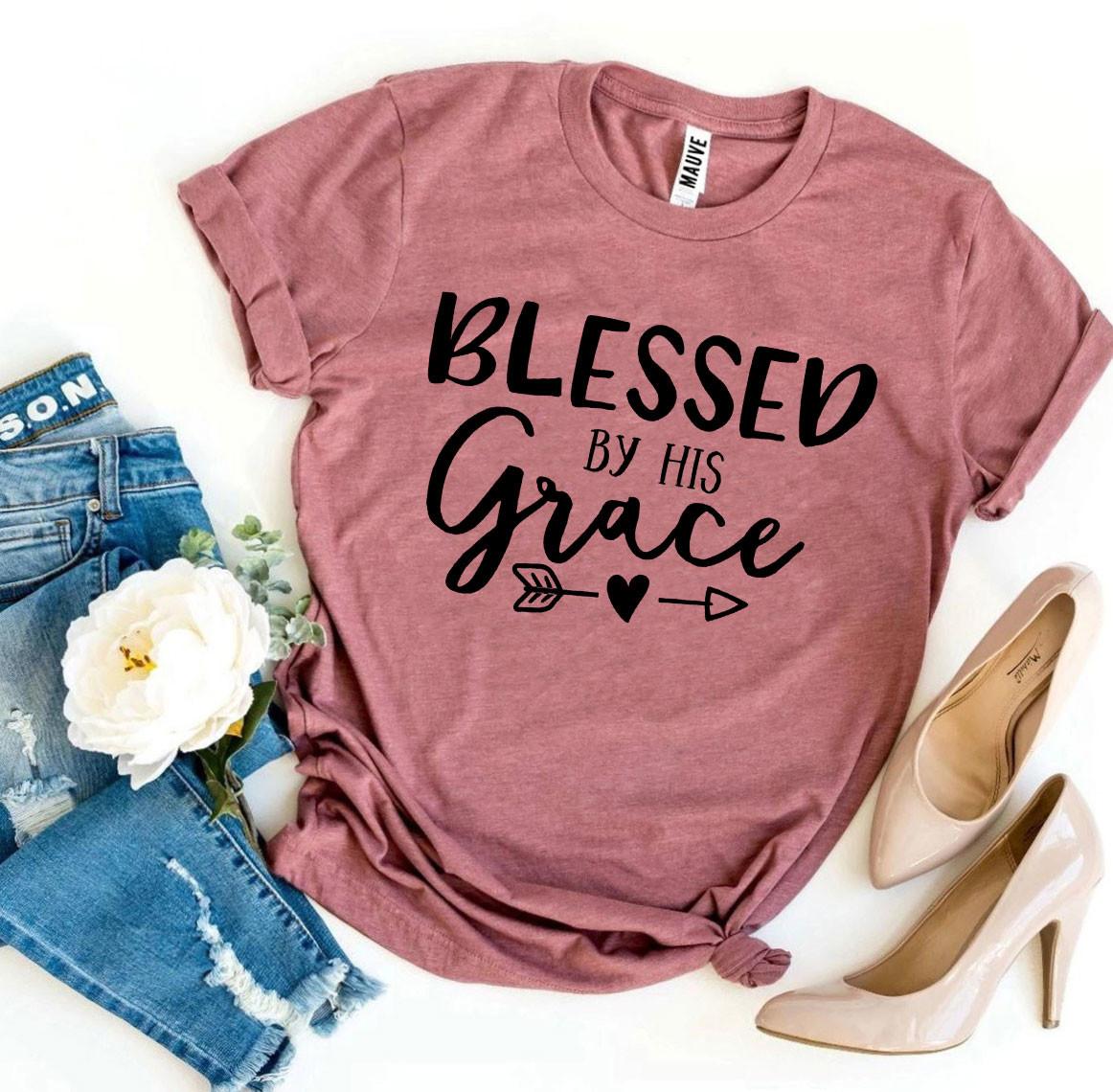 Blessed By His Grace T-shirt made from premium ring spun cotton, featuring a vibrant flex print design.