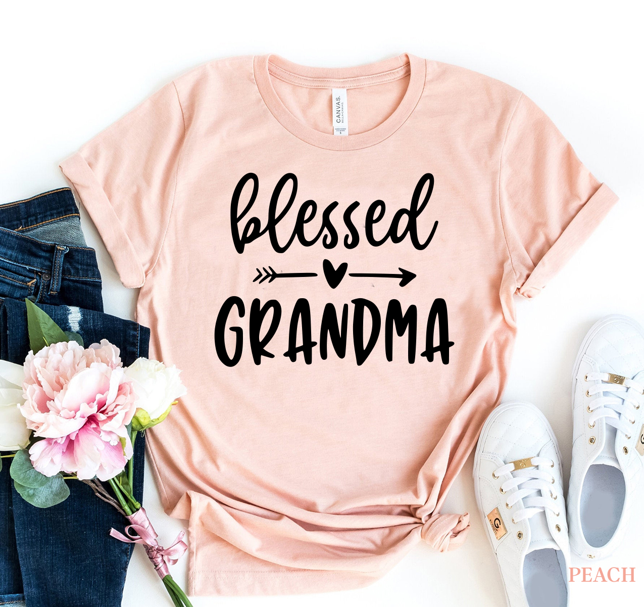 A soft and stylish Blessed Grandma T-shirt made from premium ring spun cotton, featuring a high-quality flex print design.