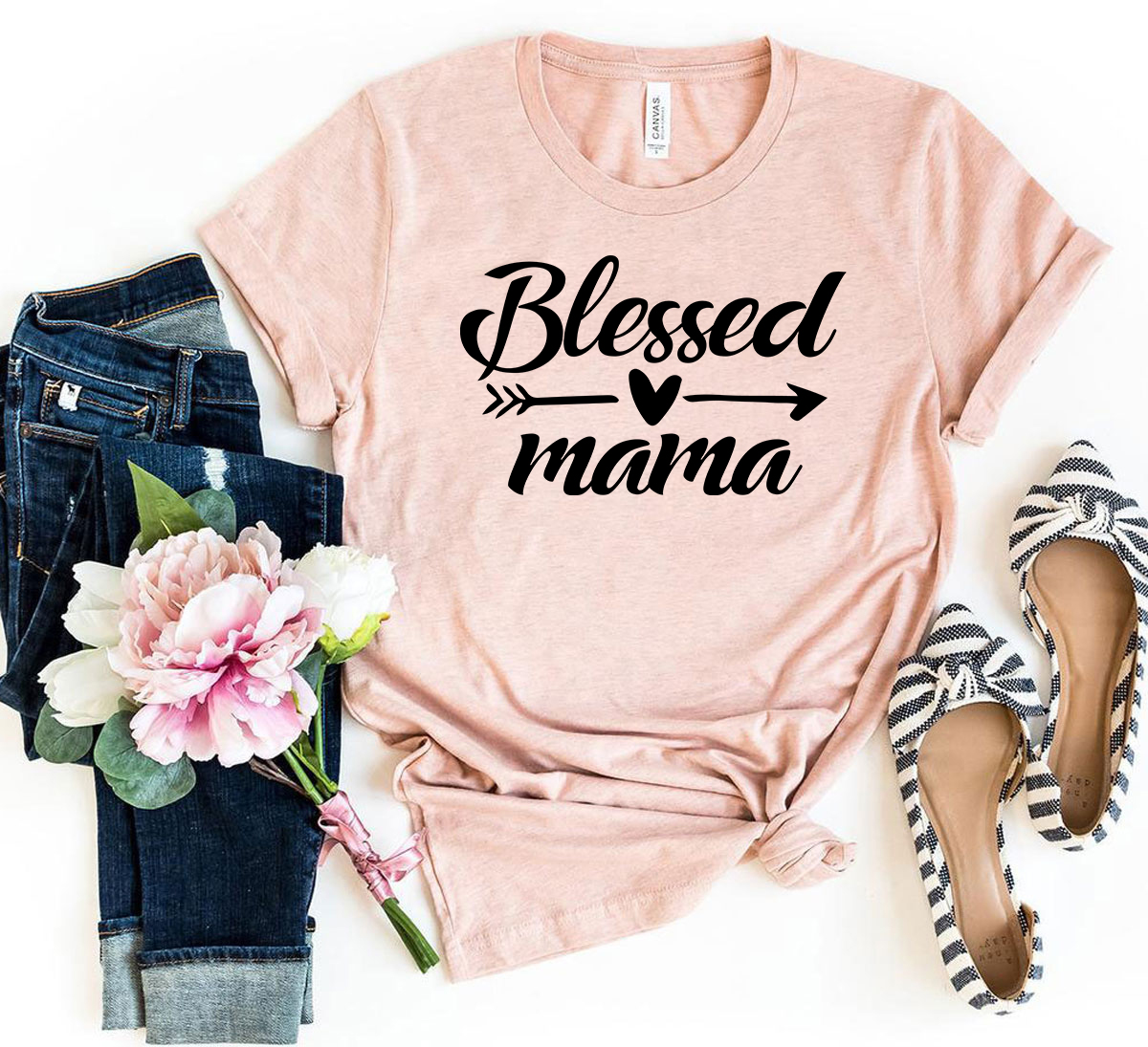 A stylish Blessed Mama Shirt in various colors, showcasing its comfortable fabric and unisex design.