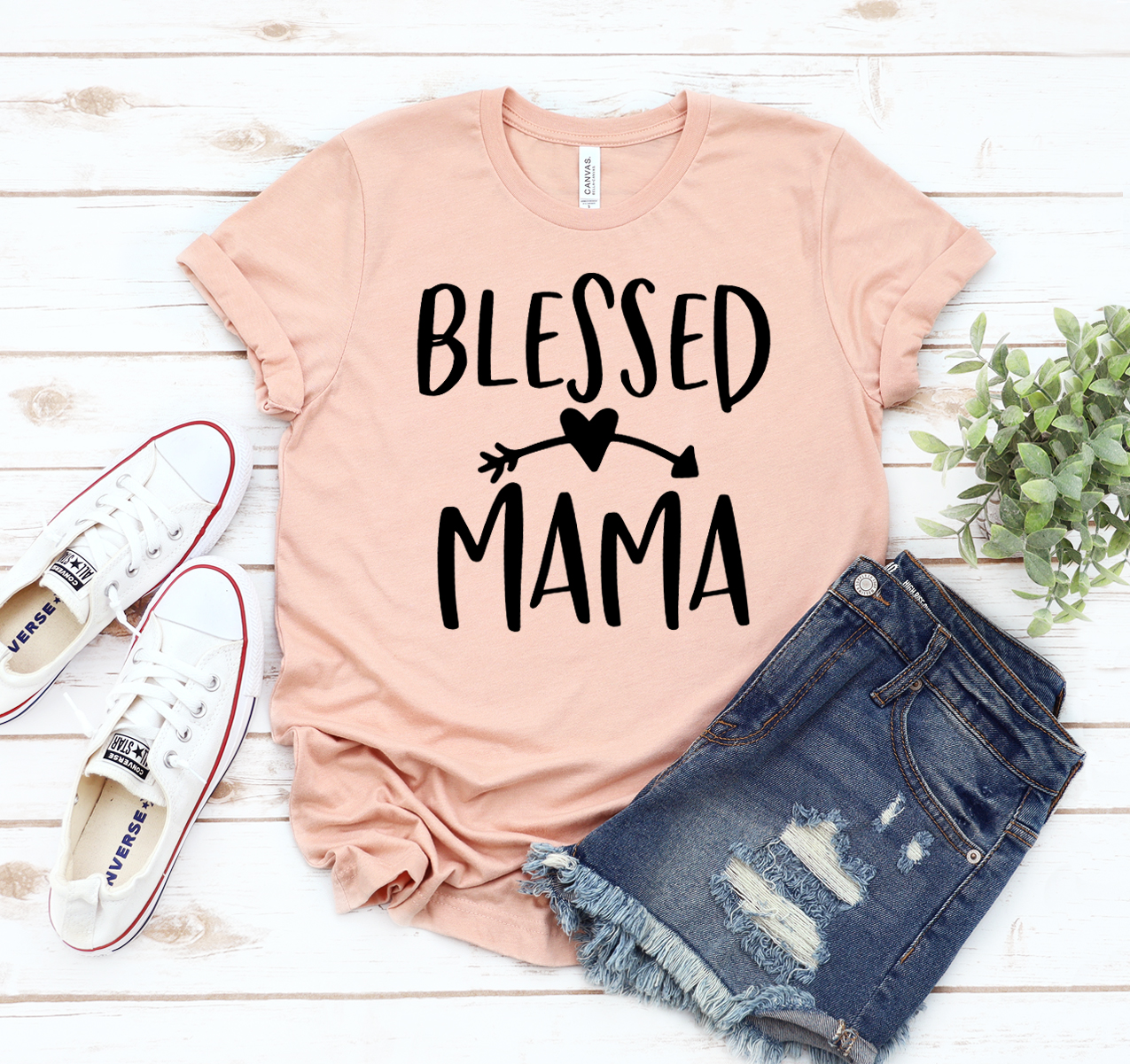 Blessed Mama T-shirt in soft cotton fabric, showcasing a stylish design perfect for mothers.