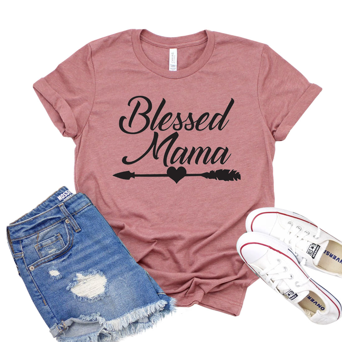 Blessed Mama T-shirt in various sizes, showcasing its soft fabric and unisex design.