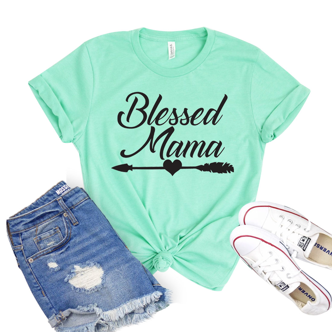 Blessed Mama T-shirt in various sizes, showcasing its soft fabric and unisex design.