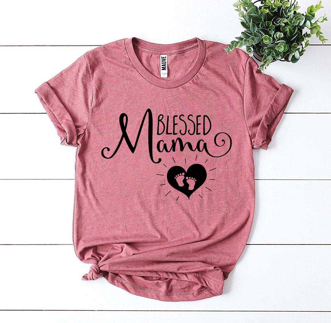 Blessed Mama T-shirt made of premium ring spun cotton with a stylish design and soft textile flex print.