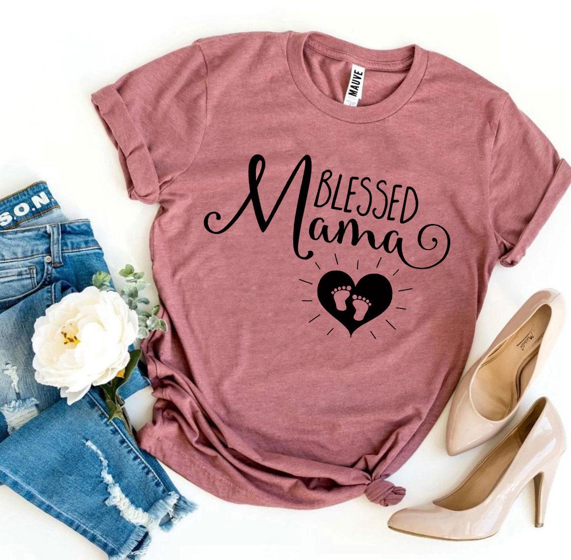 Blessed Mama T-shirt made of premium ring spun cotton with a stylish design and soft textile flex print.