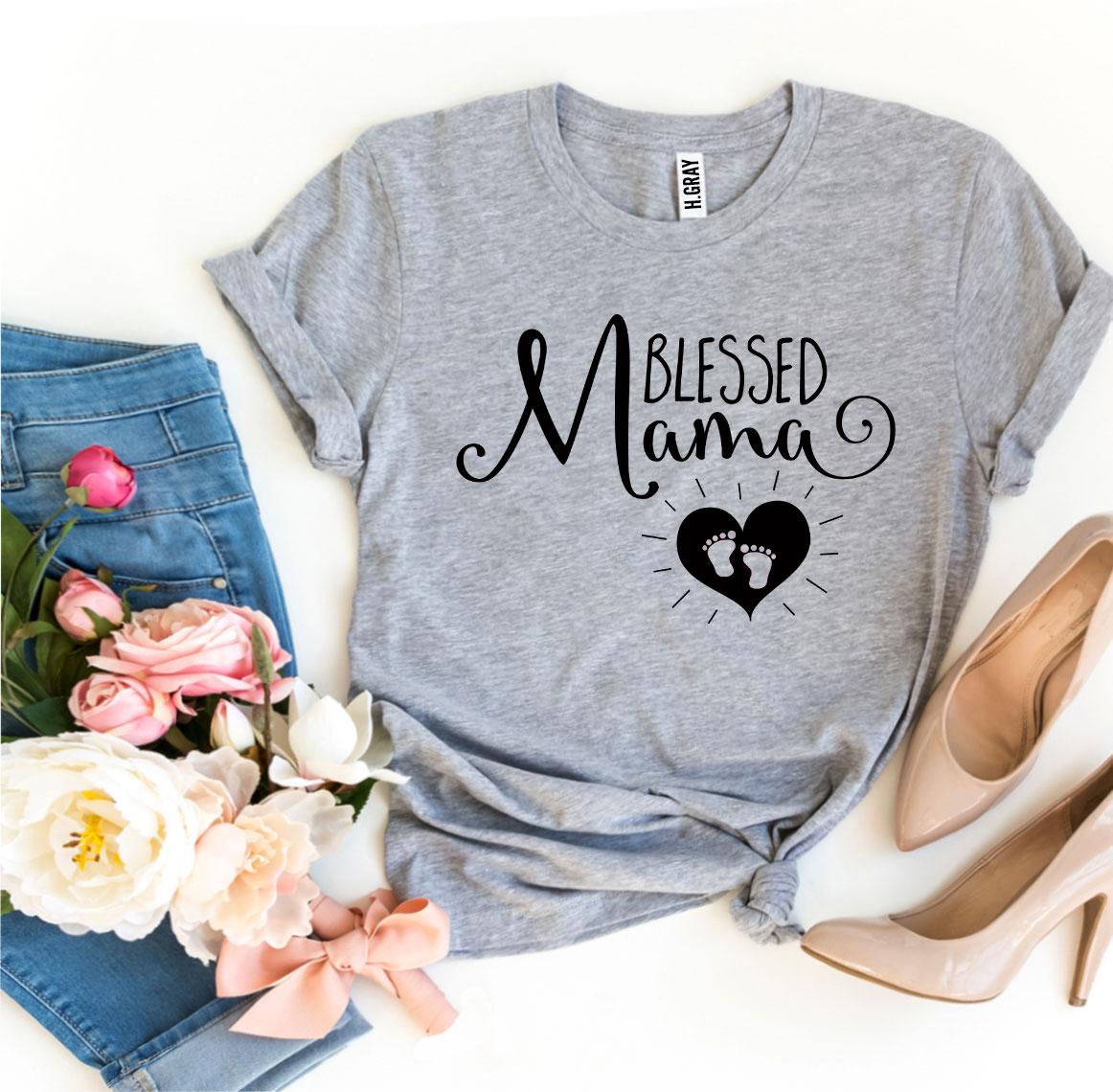 Blessed Mama T-shirt made of premium ring spun cotton with a stylish design and soft textile flex print.