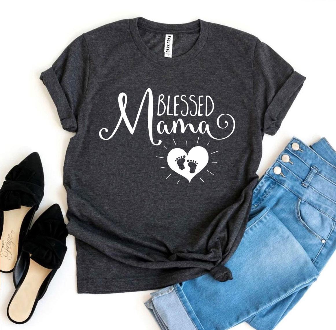 Blessed Mama T-shirt made of premium ring spun cotton with a stylish design and soft textile flex print.