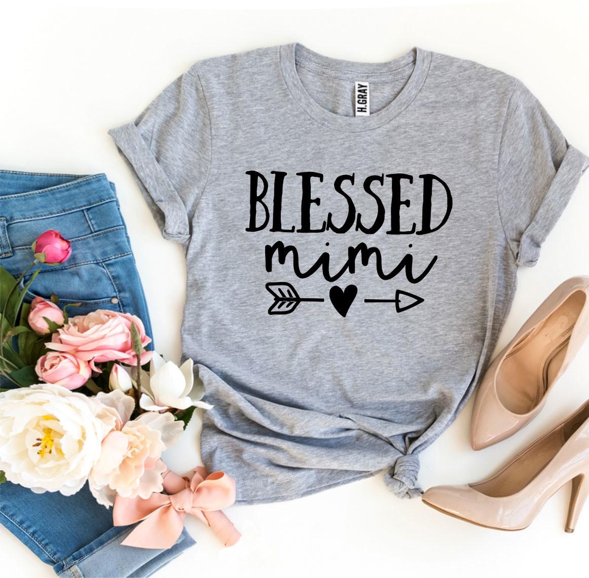 Blessed Mimi T-shirt made of premium ring spun cotton with a stylish flex print design, available in various sizes.