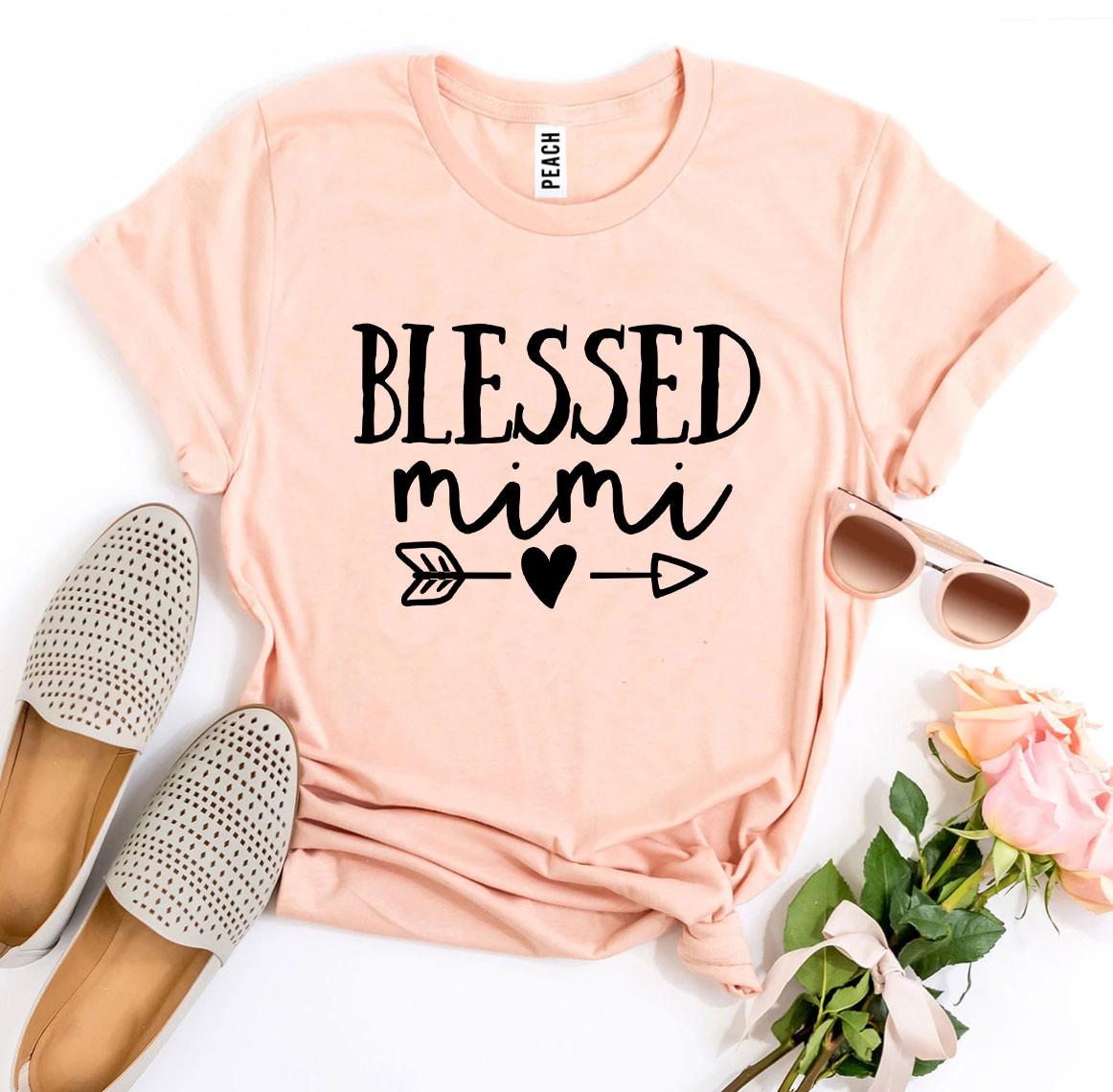 Blessed Mimi T-shirt made of premium ring spun cotton with a stylish flex print design, available in various sizes.