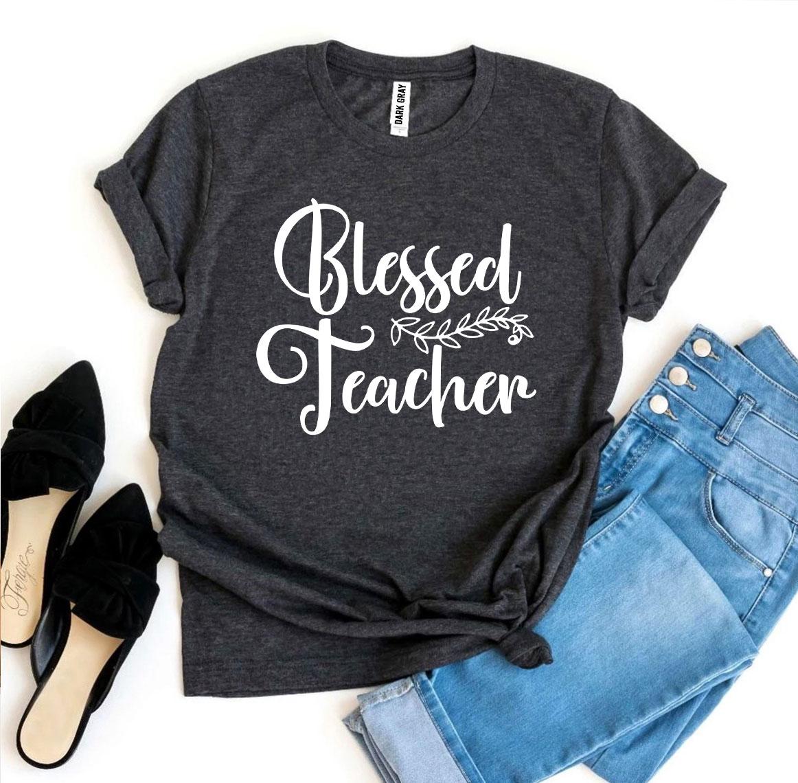 A soft and stylish Blessed Teacher T-shirt made from premium ring spun cotton, featuring a high-quality flex print design.