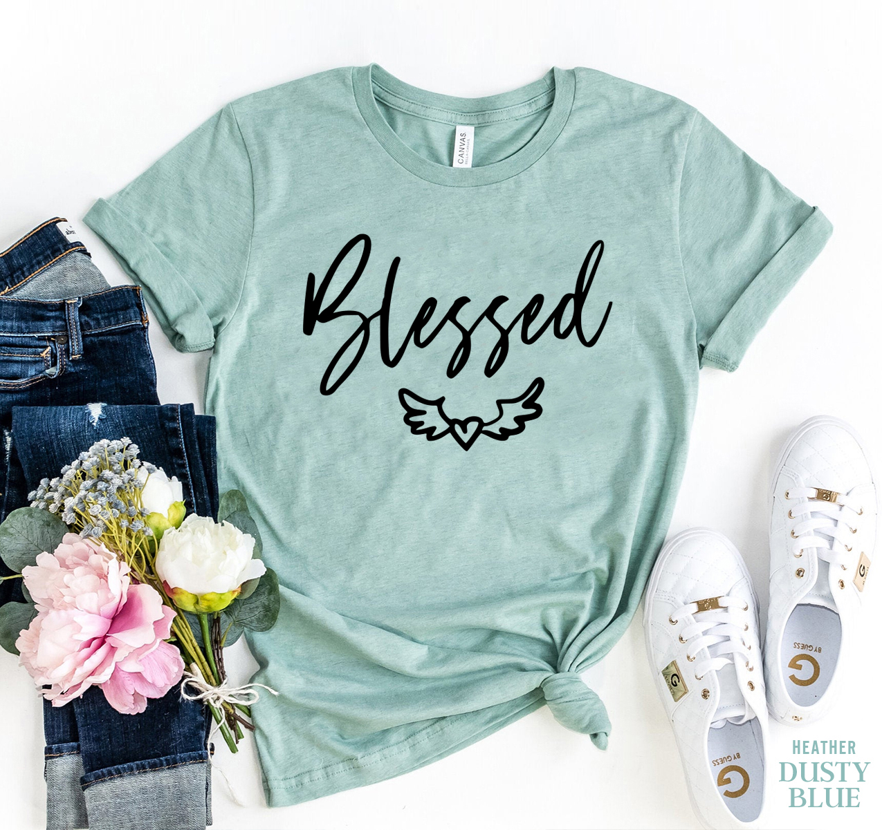 A stylish Blessed T-shirt made from premium ring spun cotton, featuring a high-quality flex print design.