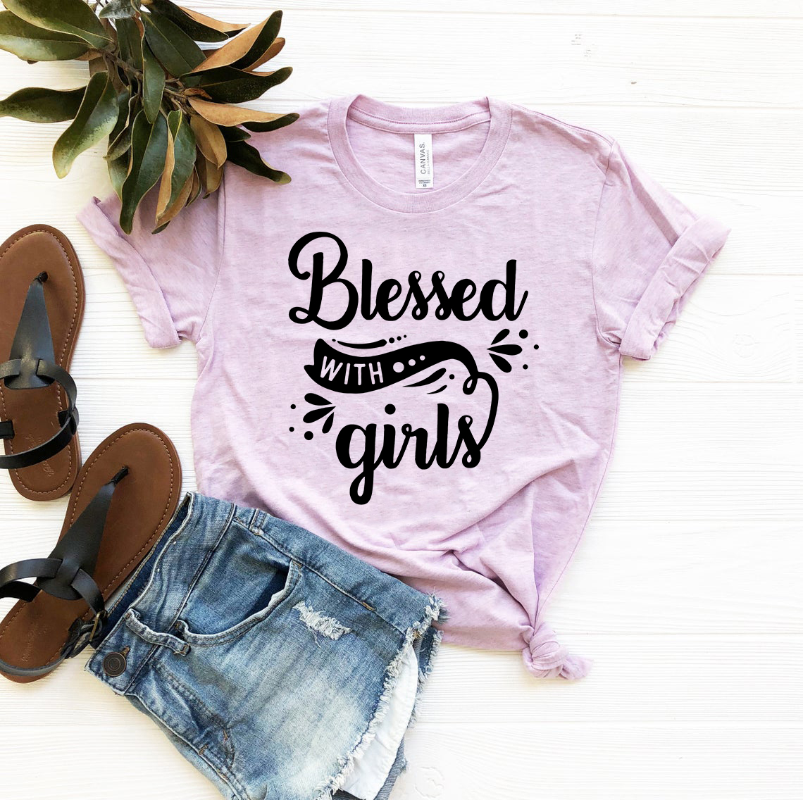 A unisex Blessed With Girls Shirt made from soft ring spun cotton, available in multiple colors and sizes.