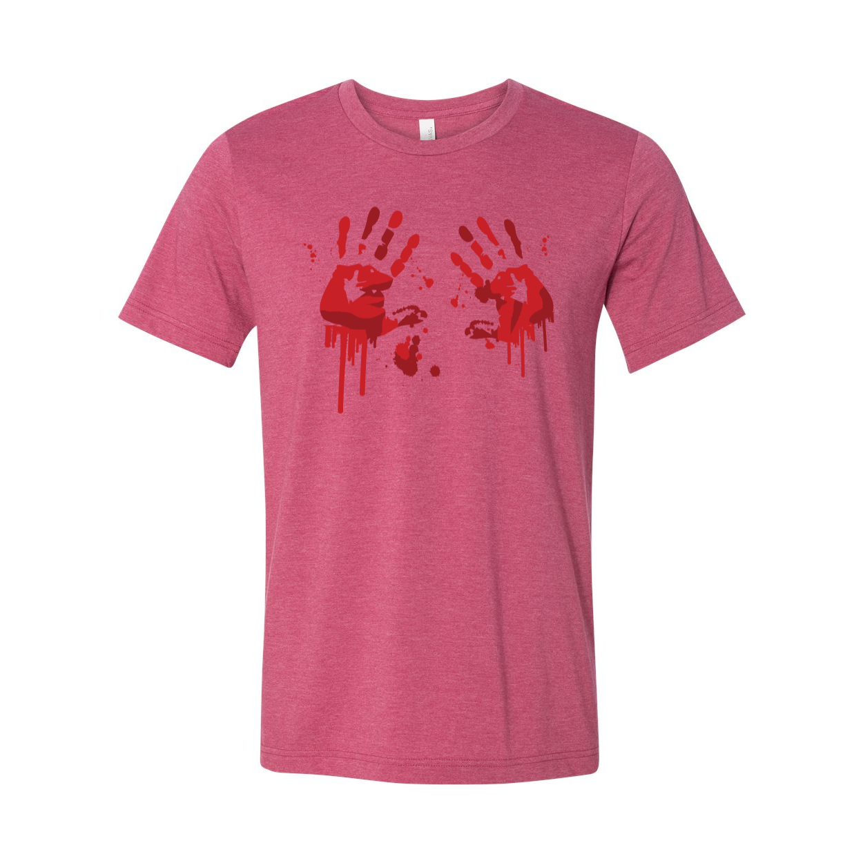 A unisex Bloody Hand Prints T-shirt featuring a unique bloody hand design on a soft cotton fabric.