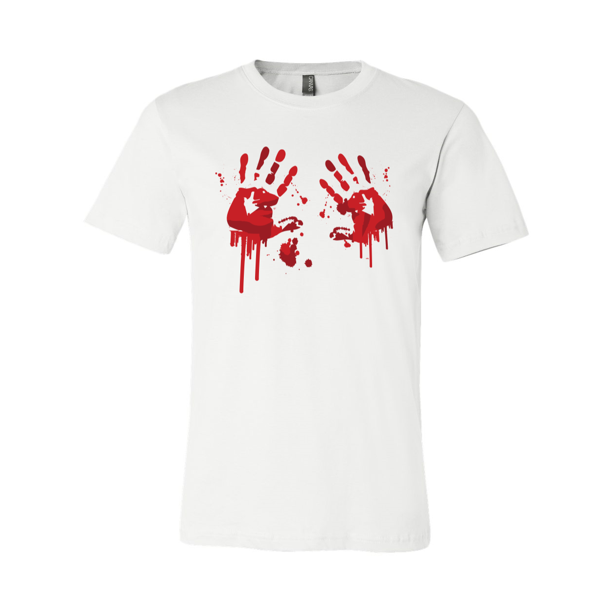 A unisex Bloody Hand Prints T-shirt featuring a unique bloody hand design on a soft cotton fabric.