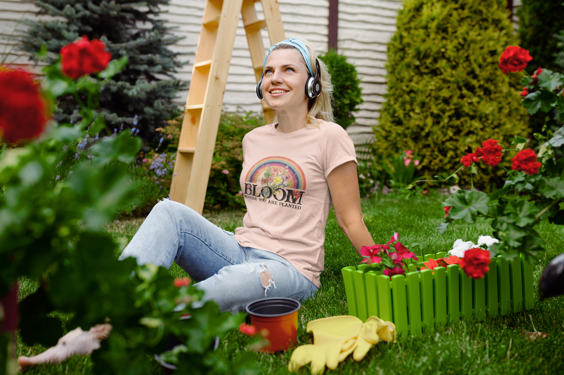 Bloom Where You Are Planted Unisex T-shirt featuring vibrant colors and inspirational text.