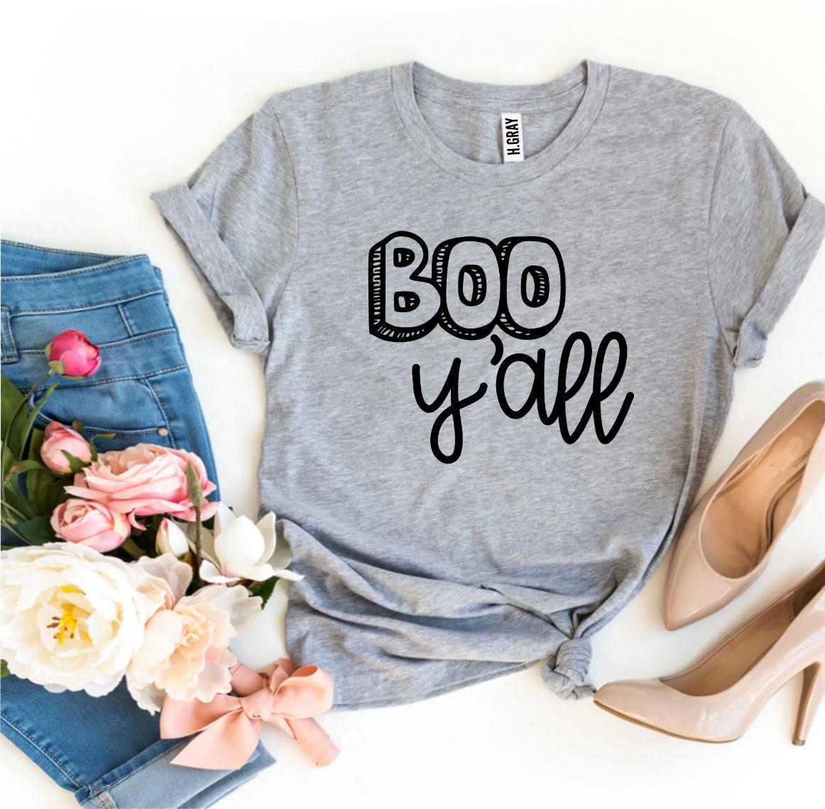 Boo Y’all T-shirt made of premium ring spun cotton with a soft textile flex print design.