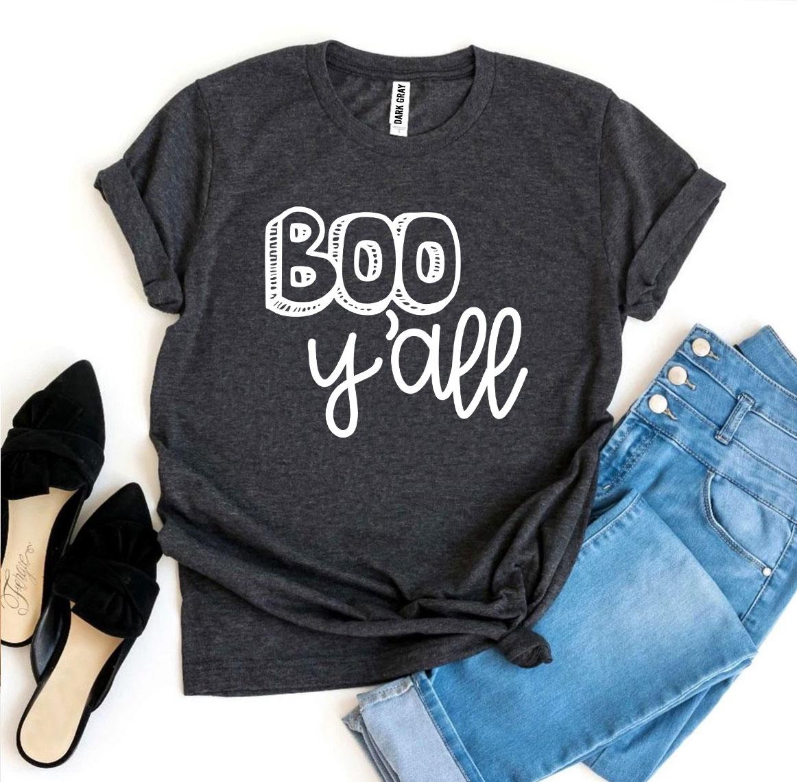 Boo Y’all T-shirt made of premium ring spun cotton with a soft textile flex print design.