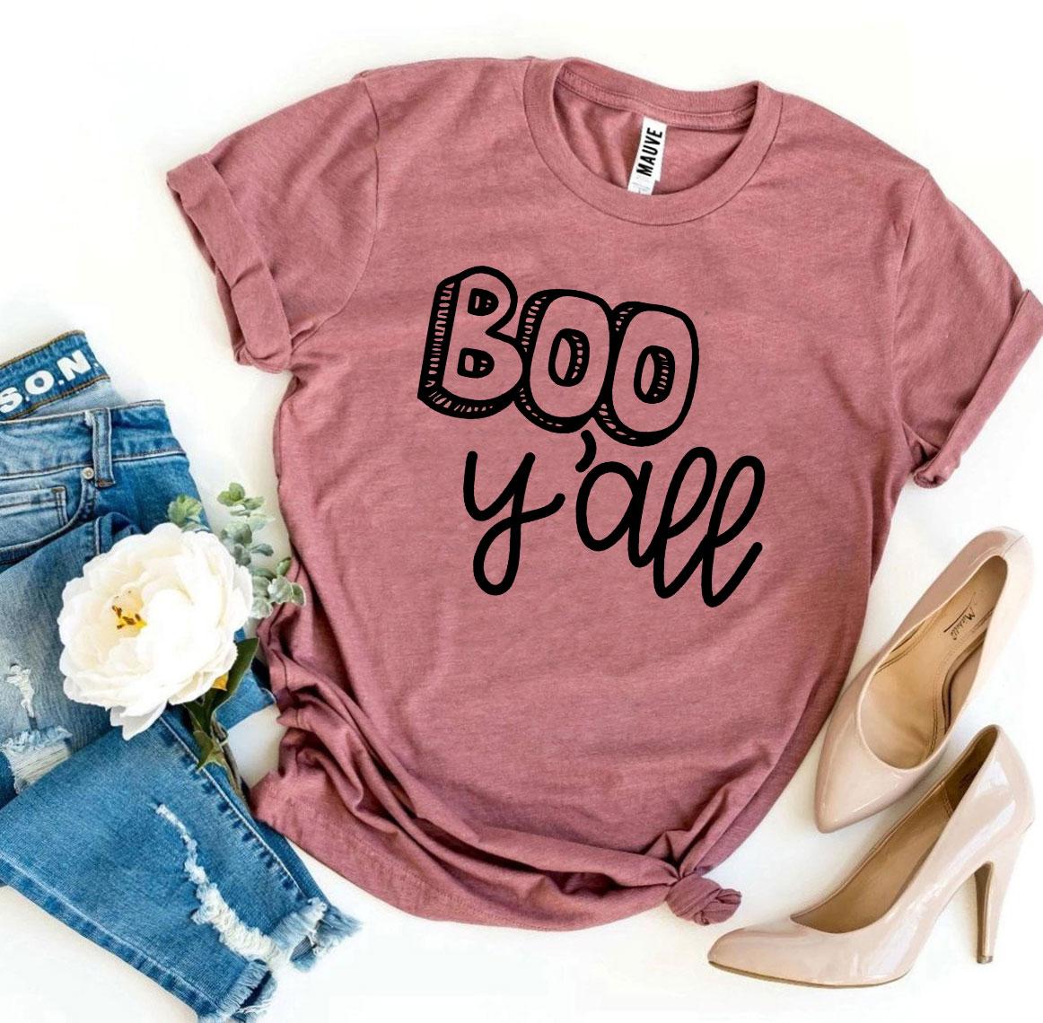 Boo Y’all T-shirt made of premium ring spun cotton with a soft textile flex print design.