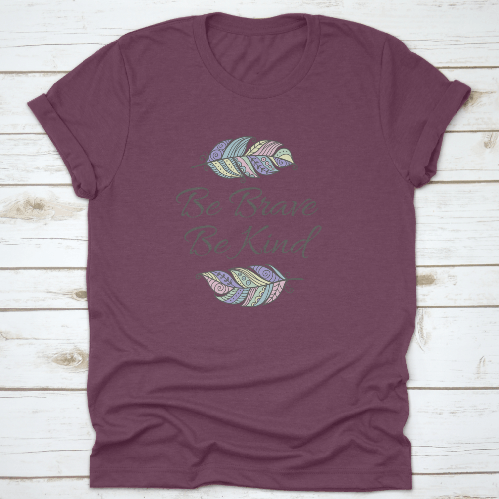 Boho style t-shirt featuring an inspirational quote and colorful ornamental feather design on a soft cotton fabric.