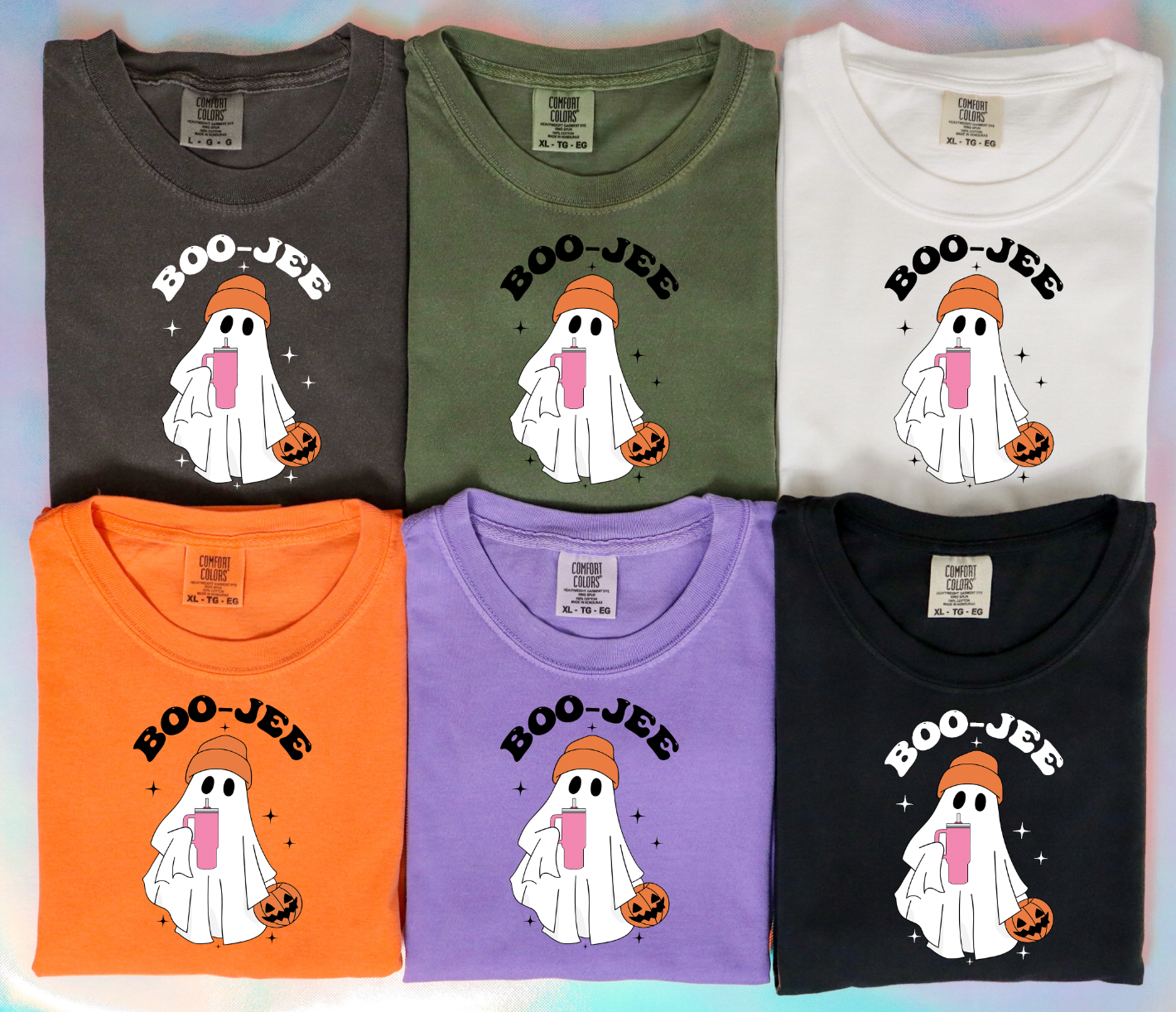 Boo-Jee Unisex T-shirt displayed on a neutral background, showcasing its vibrant design and soft fabric.