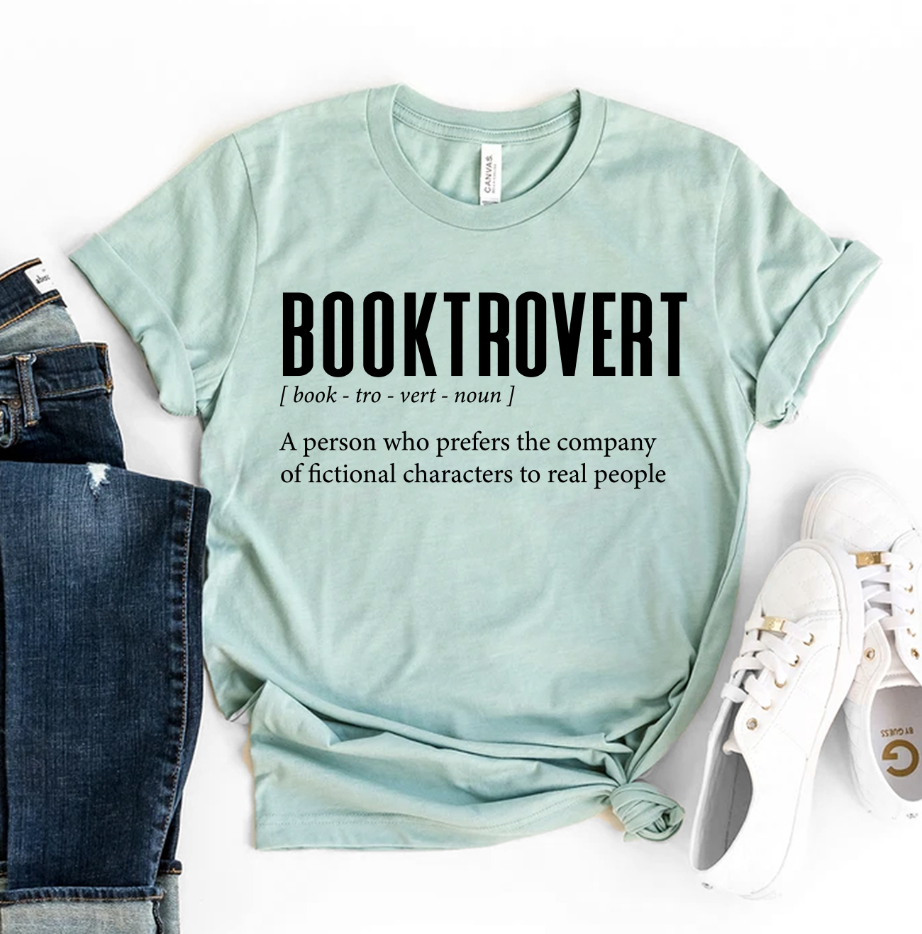 Booktrovert T-shirt made of premium ring spun cotton with a stylish design, available in various sizes.