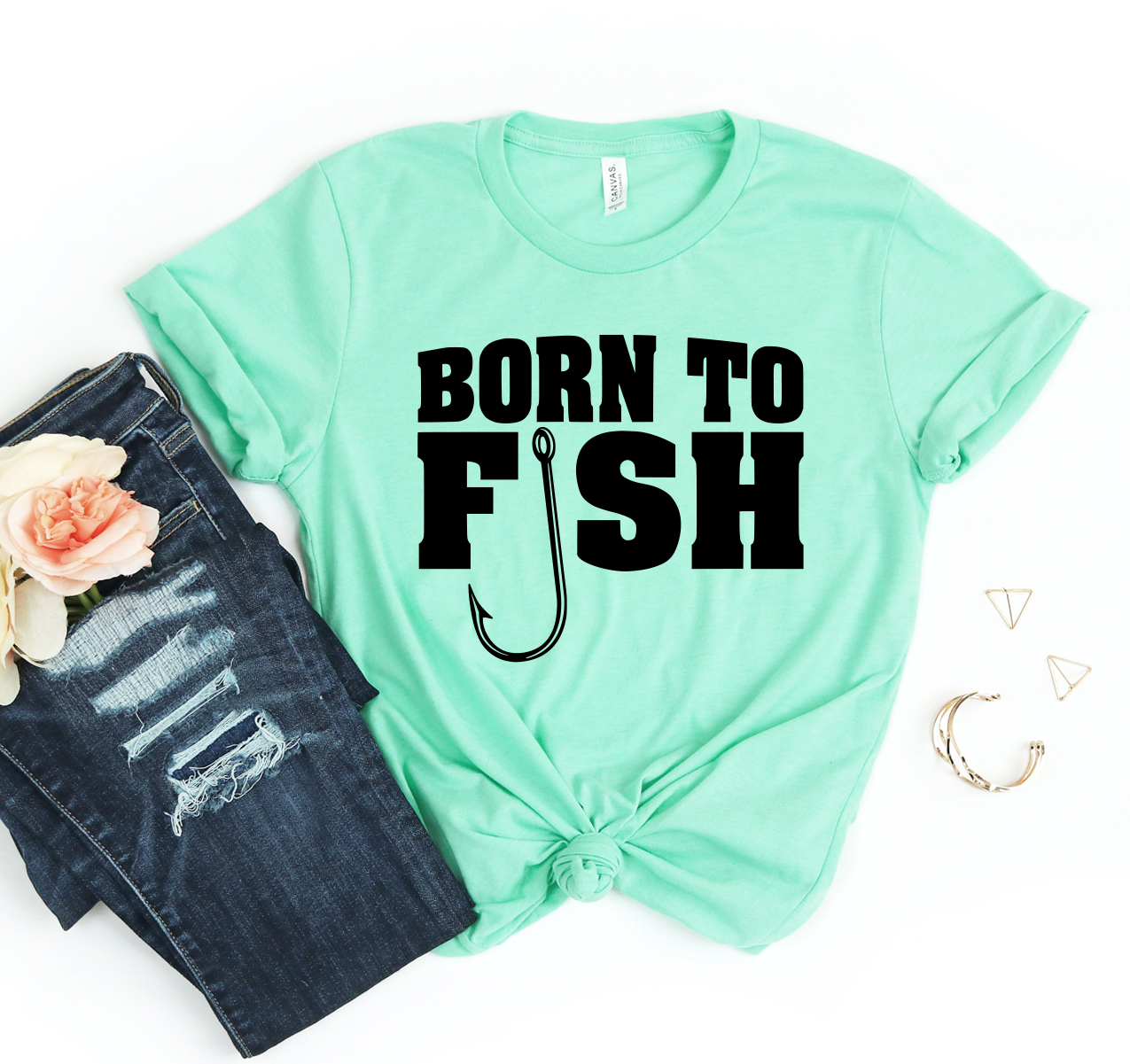 Born To Fish T-shirt featuring a classic unisex design in soft, breathable fabric, perfect for fishing enthusiasts.