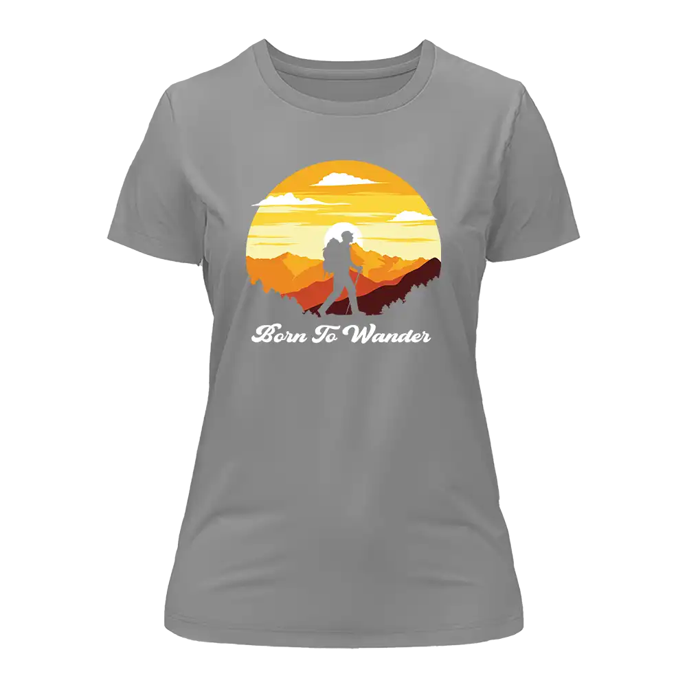 A stylish Born To Wander T-Shirt for Women, featuring a comfortable fit and unique design, perfect for casual outings and adventures.