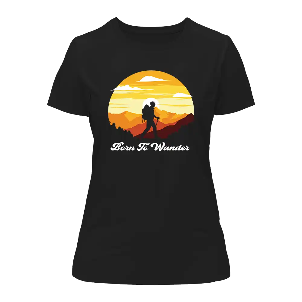 A stylish Born To Wander T-Shirt for Women, featuring a comfortable fit and unique design, perfect for casual outings and adventures.