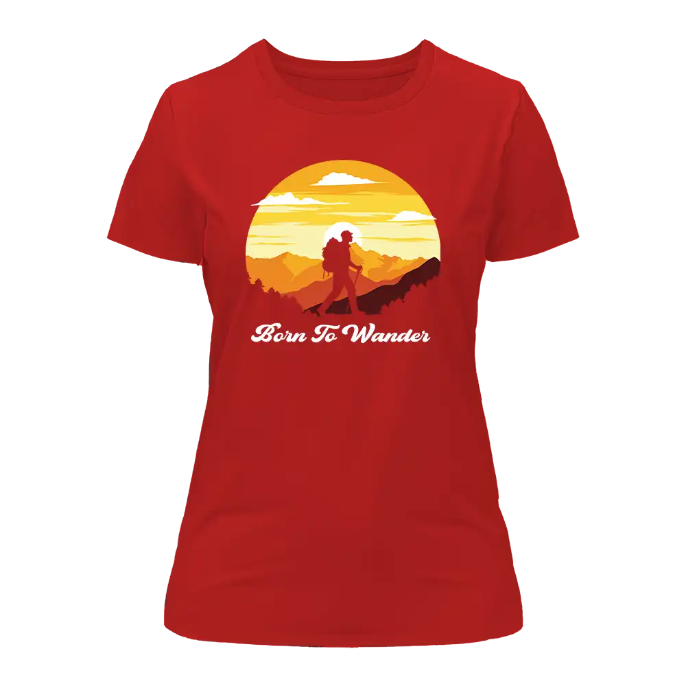 A stylish Born To Wander T-Shirt for Women, featuring a comfortable fit and unique design, perfect for casual outings and adventures.