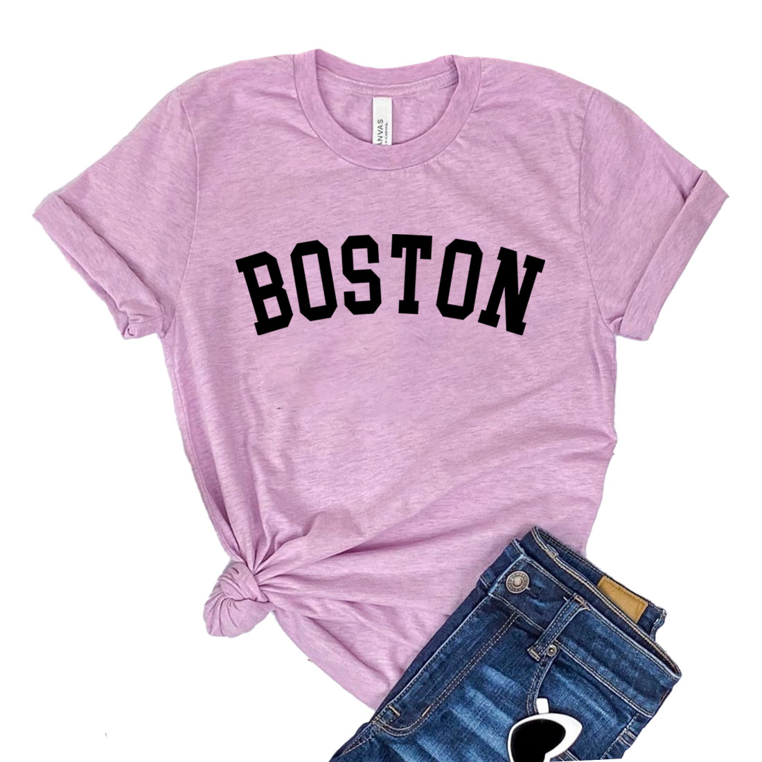 A classic unisex Boston T-shirt made from soft airlume combed cotton, displayed in various sizes.