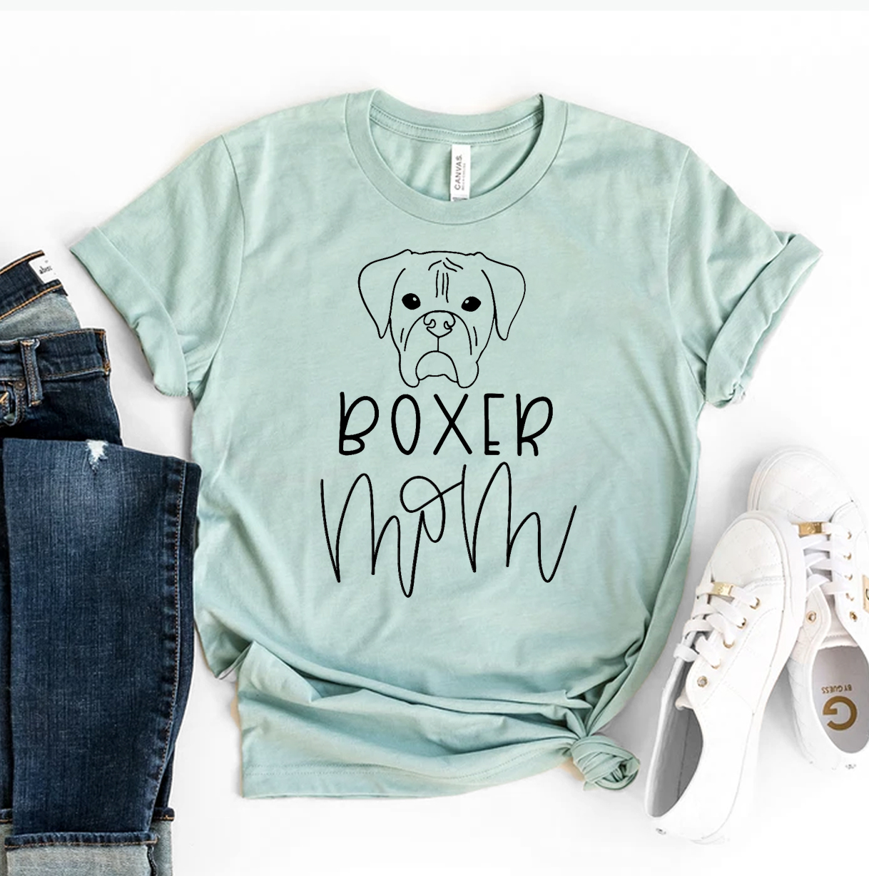 Boxer Mom T-shirt made of premium ring spun cotton, featuring a stylish flex print design, available in various sizes.